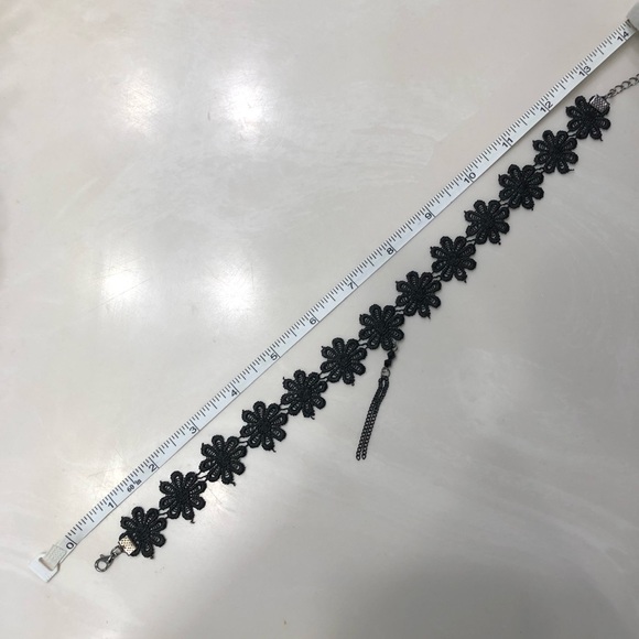 Black Flower Lace Floral Choker with Dangly Chains - Picture 8 of 10